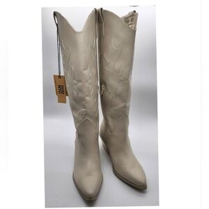 Madden NYC Cream Knee-High Cowboy Boots